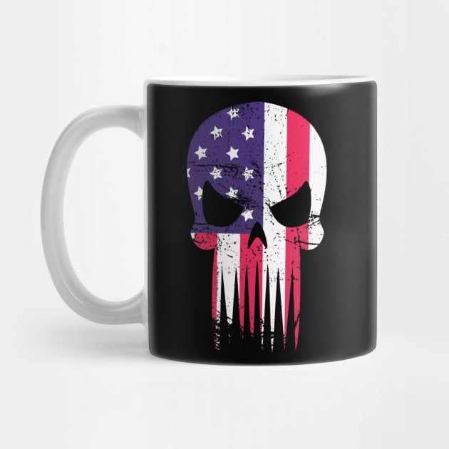 Usa Flag American Skull Military Veteran Patriotic Army  T-Shirt by moohe